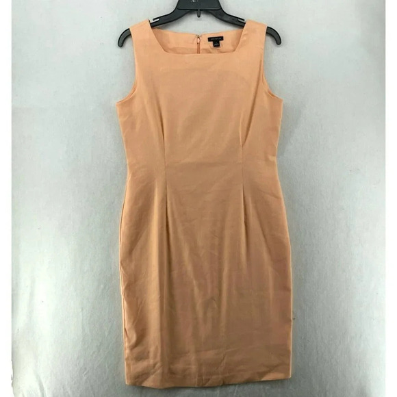 NWT Ann Taylor Dress Women's Sz 8 Peach Sheath Sleeveless Wide Strap Square Neck - Picture 1 of 11